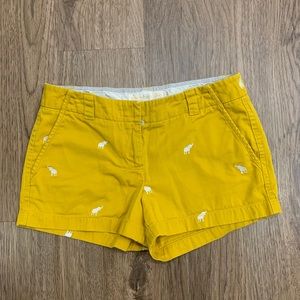 J. Crew Chino Mustard/Yellow Shorts With White Elephants size 6